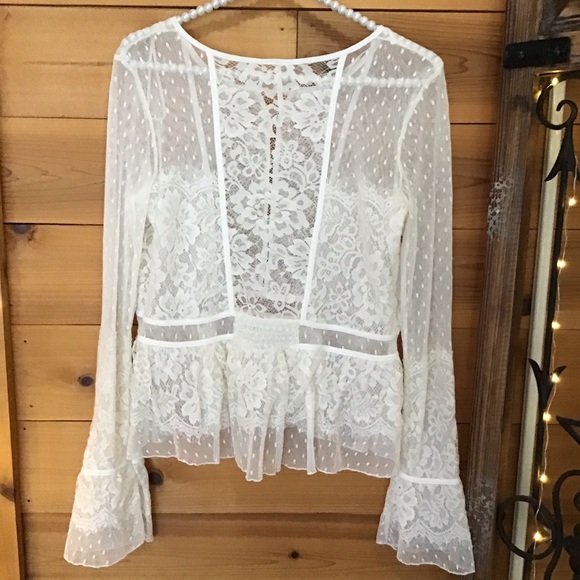 FREE PEOPLE BEAUTIFUL SHEER LACE TOP - Picture 6 of 16